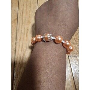 Elegant Peach Faux Pearl Stretch Bracelet